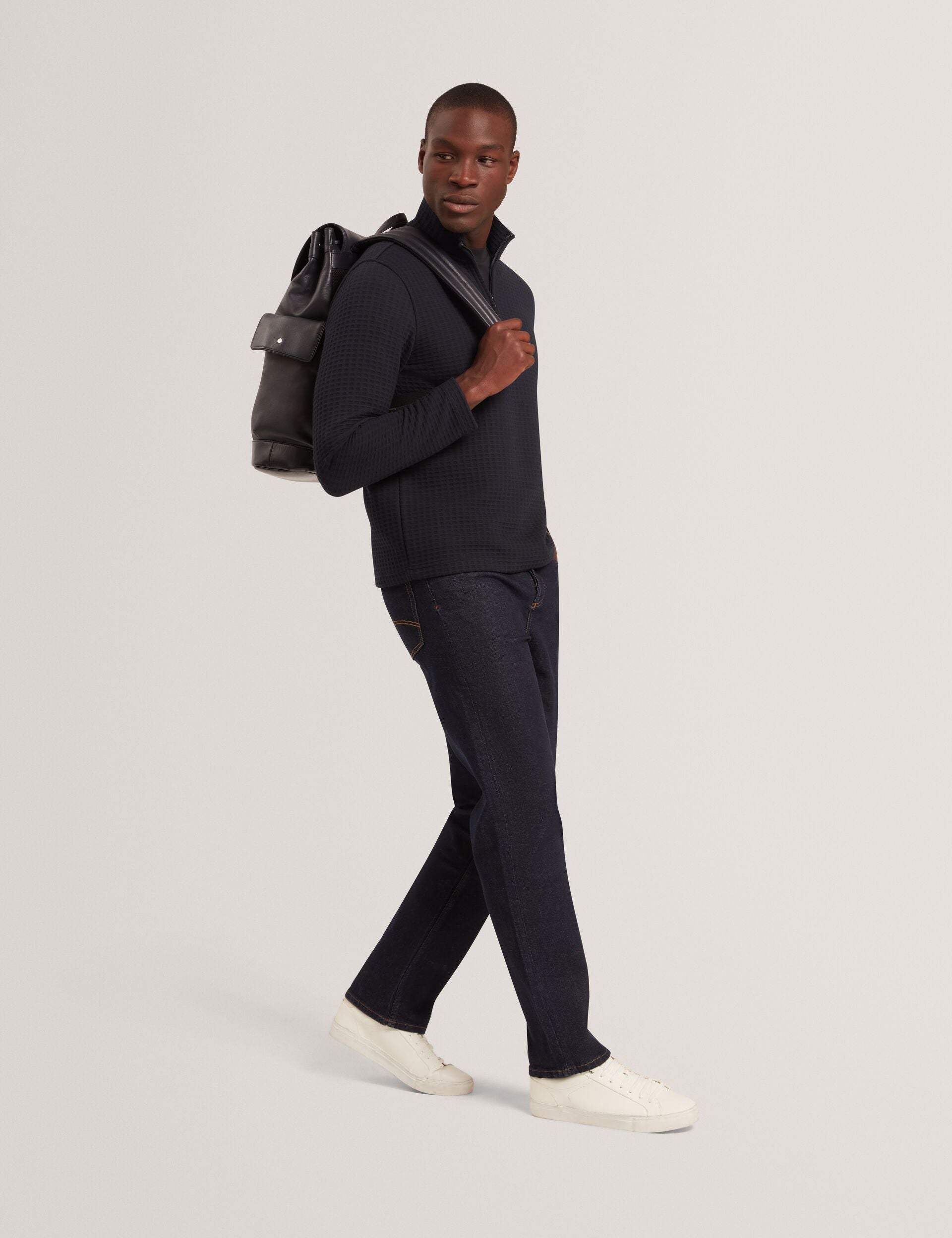Ted Baker CAINDLE Waffle Knit Quarter Zip Sweatshirt NAVY