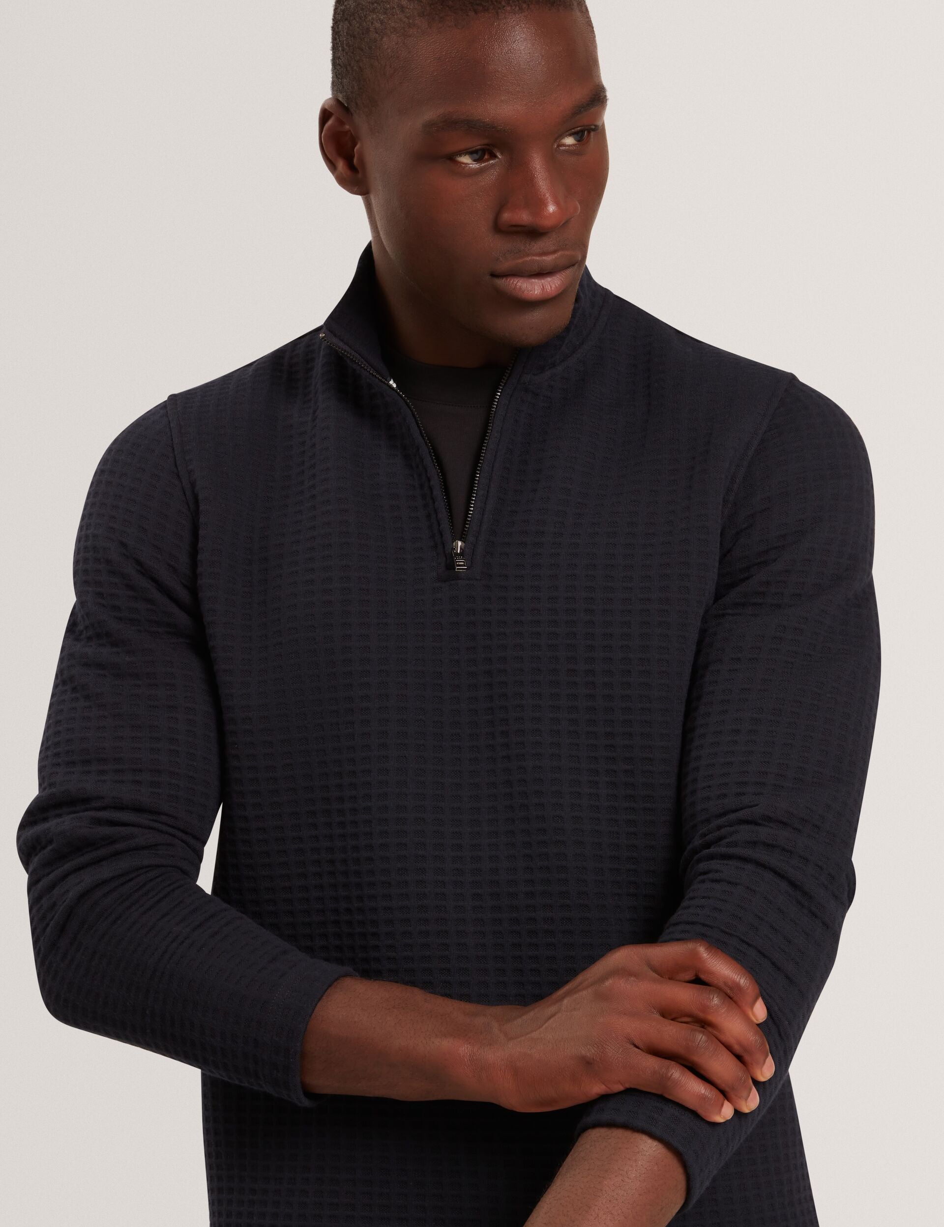 Ted Baker CAINDLE Waffle Knit Quarter Zip Sweatshirt NAVY