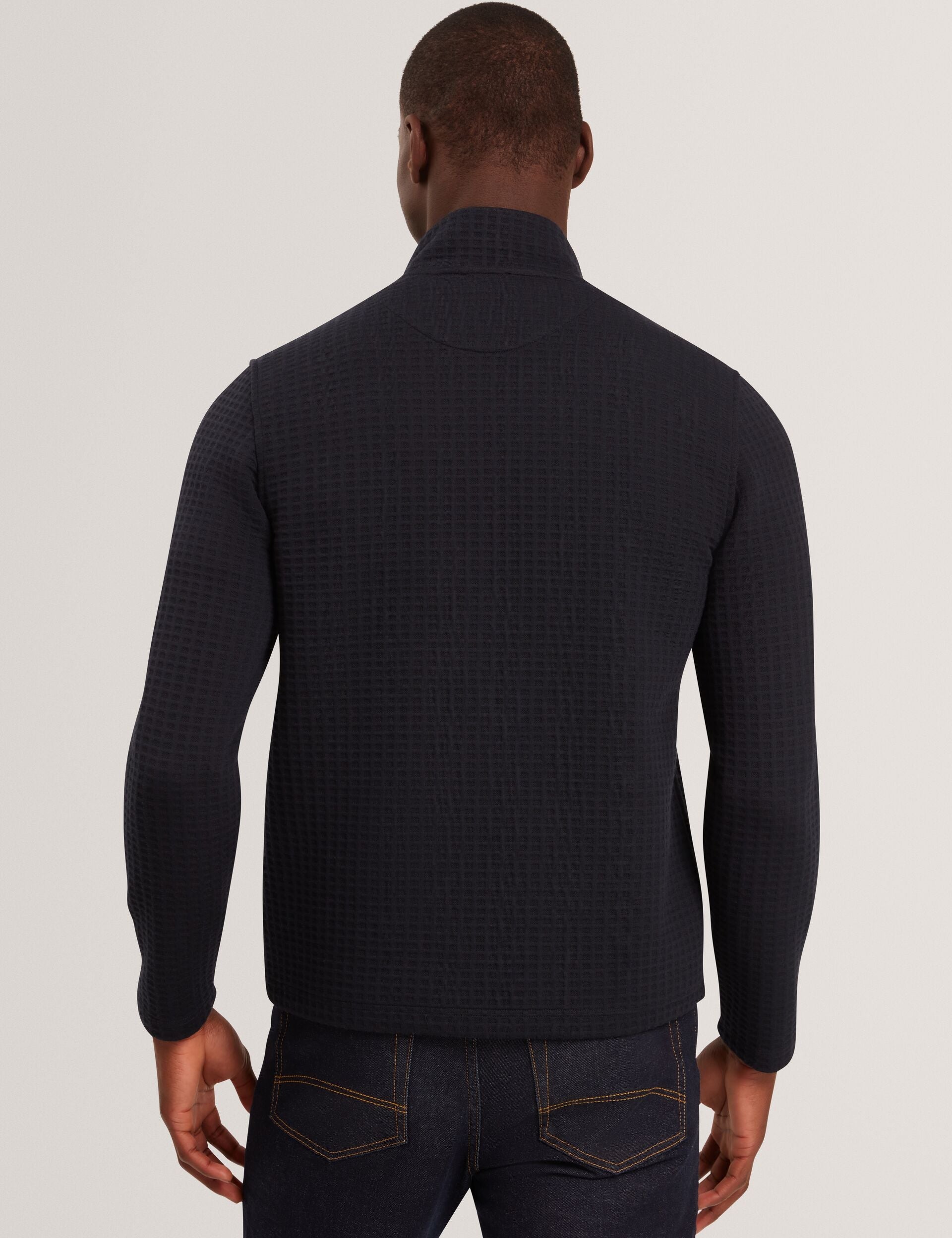 Ted Baker CAINDLE Waffle Knit Quarter Zip Sweatshirt NAVY