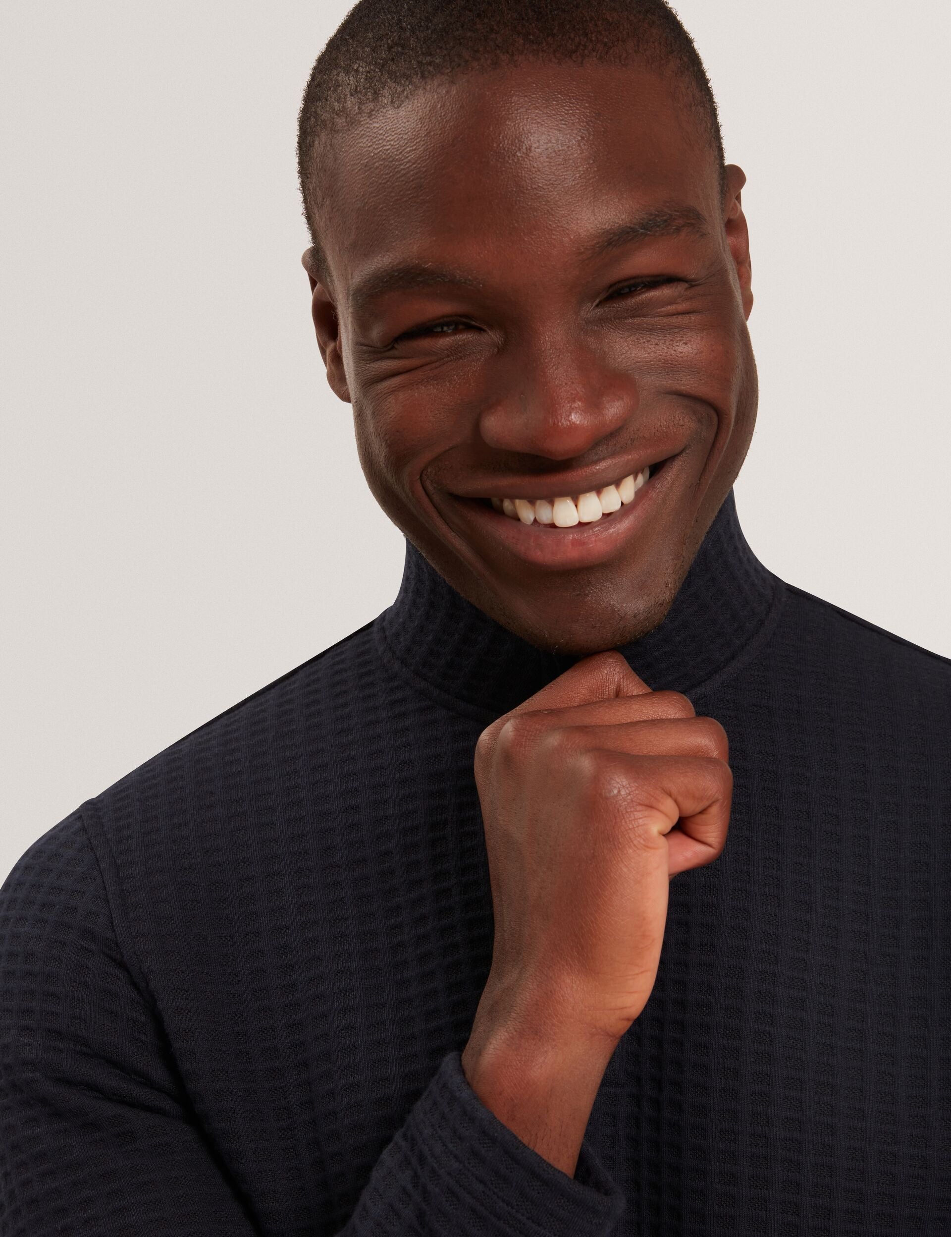Ted Baker CAINDLE Waffle Knit Quarter Zip Sweatshirt NAVY