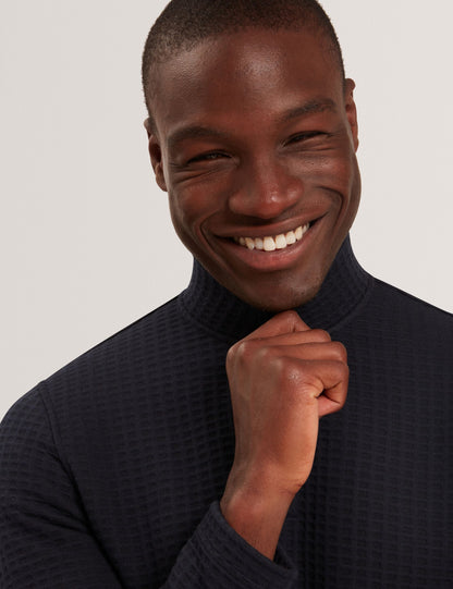 Ted Baker CAINDLE Waffle Knit Quarter Zip Sweatshirt NAVY