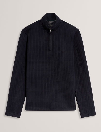 Ted Baker CAINDLE Waffle Knit Quarter Zip Sweatshirt NAVY
