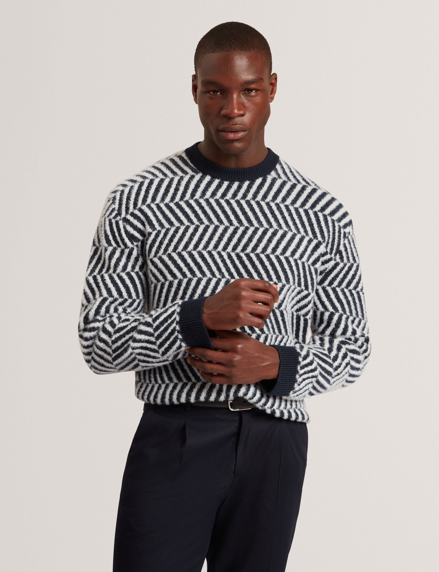 Ted Baker SERGEJ Zig Zag Print Wool Blend Jumper NAVY