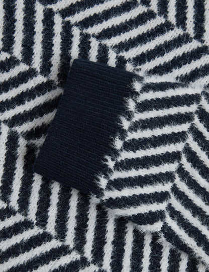 Ted Baker SERGEJ Zig Zag Print Wool Blend Jumper NAVY