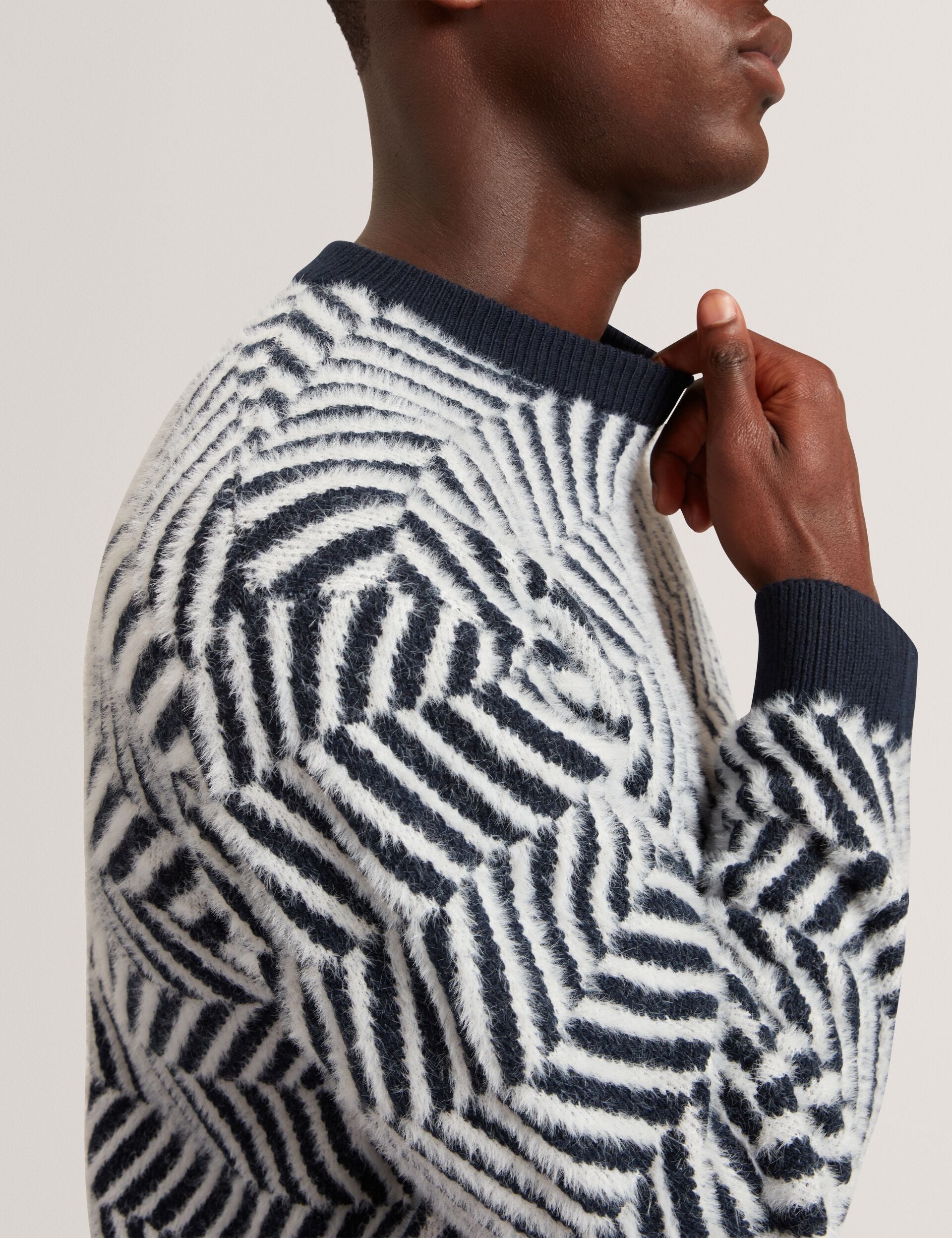 Ted Baker SERGEJ Zig Zag Print Wool Blend Jumper NAVY