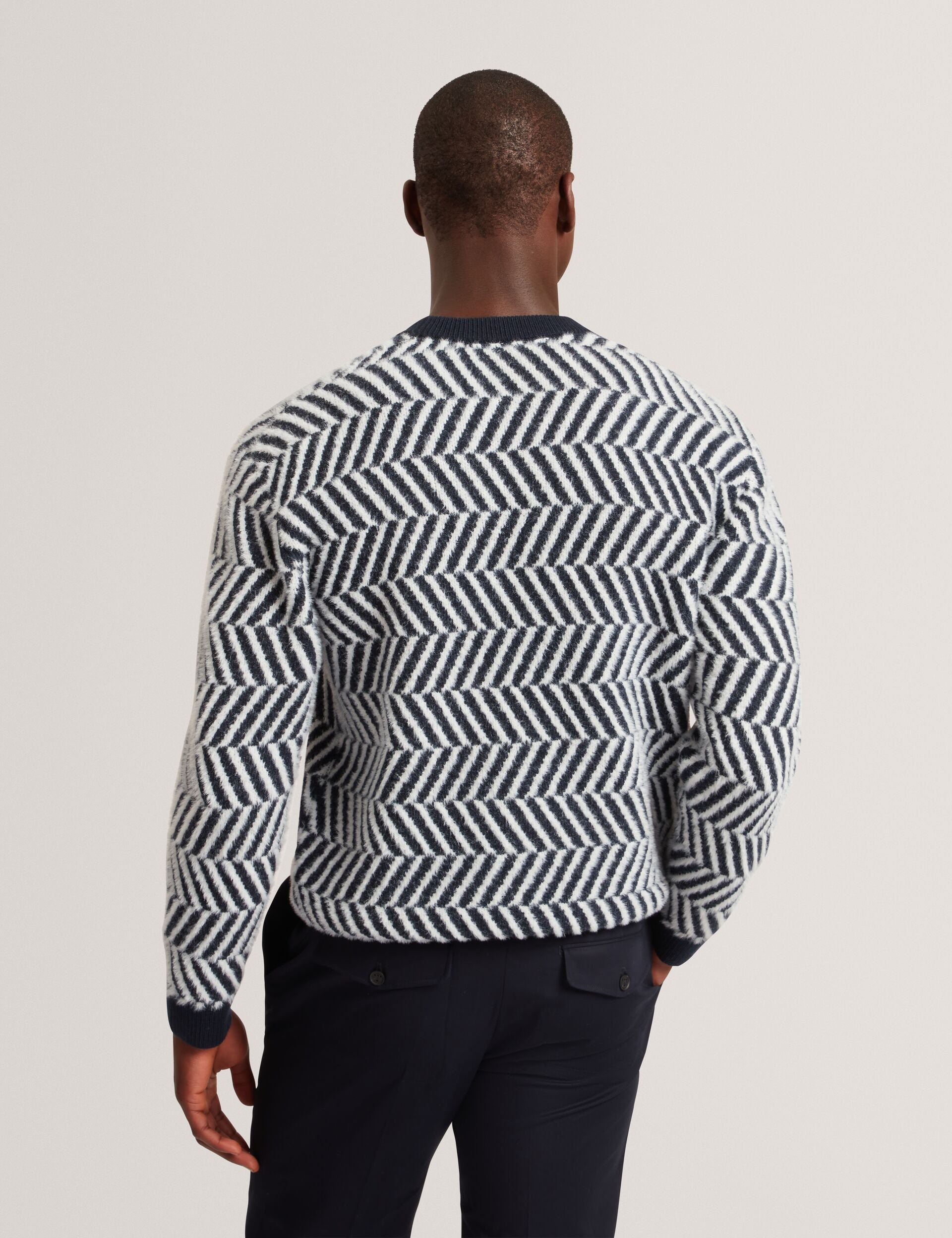 Ted Baker SERGEJ Zig Zag Print Wool Blend Jumper NAVY