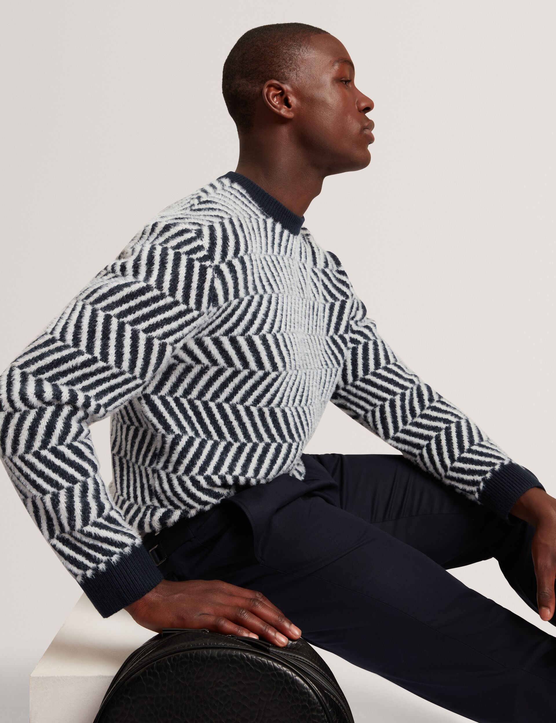 Ted Baker SERGEJ Zig Zag Print Wool Blend Jumper NAVY