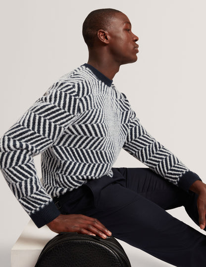 Ted Baker SERGEJ Zig Zag Print Wool Blend Jumper NAVY