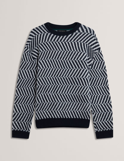 Ted Baker SERGEJ Zig Zag Print Wool Blend Jumper NAVY