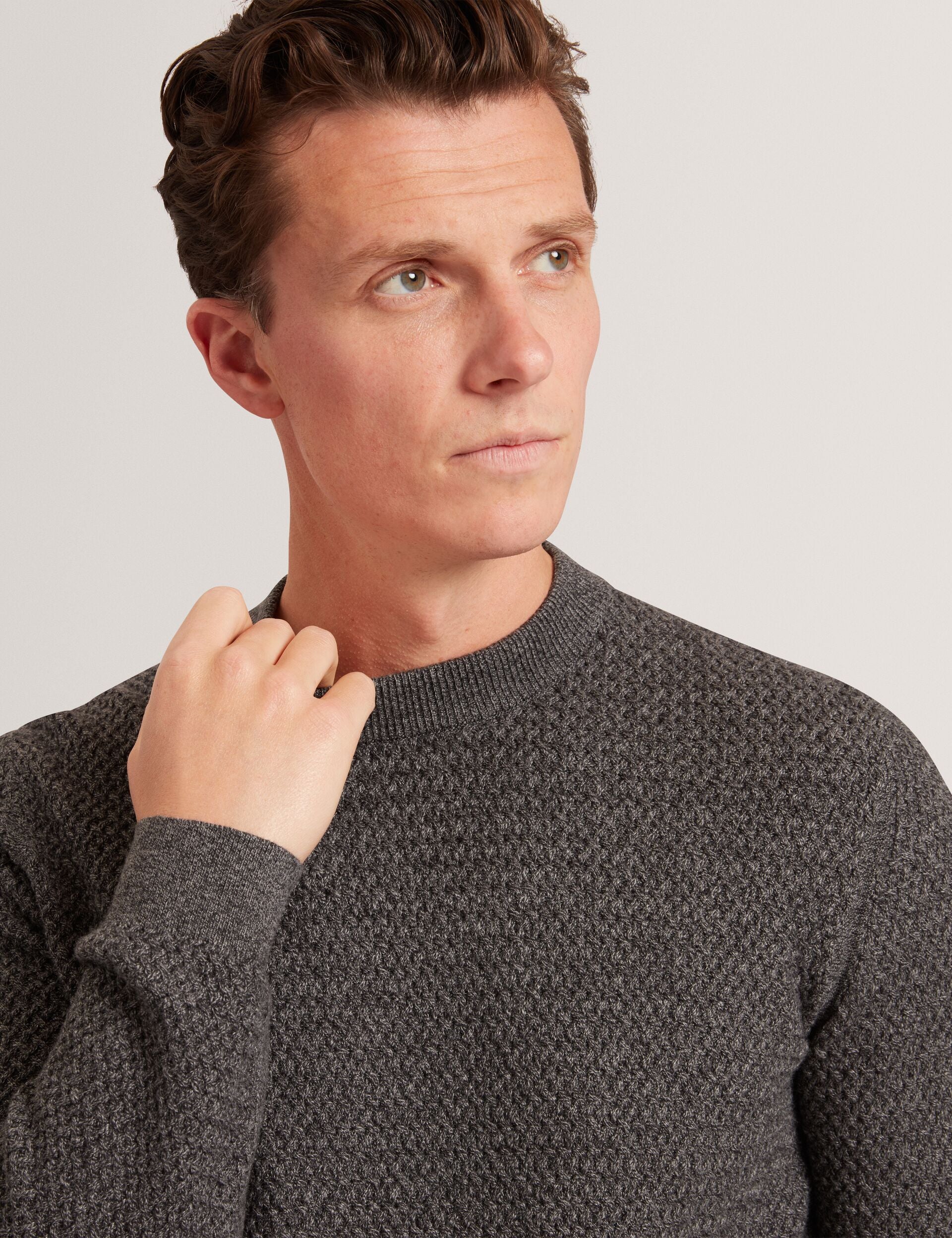 Ted Baker MONYA Textured Stitch Marled Knit Jumper MID GREY