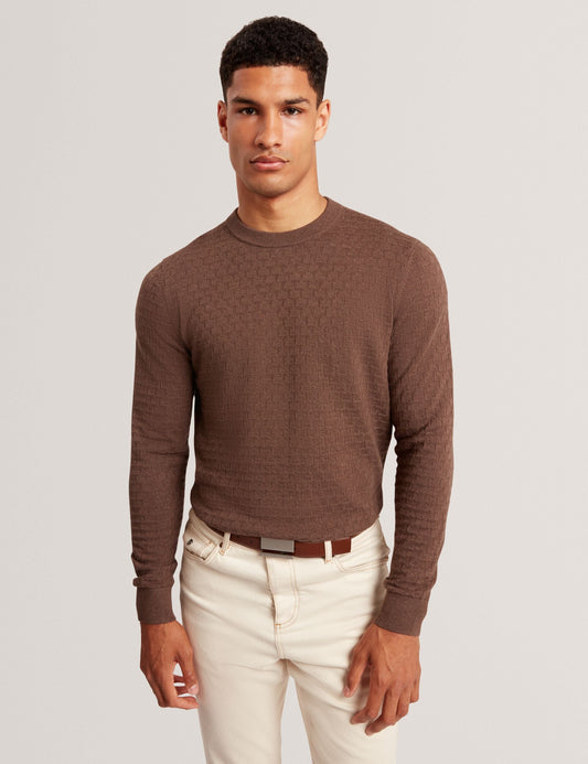 Ted Baker SAINSY - T Stitch Crew Neck BROWN