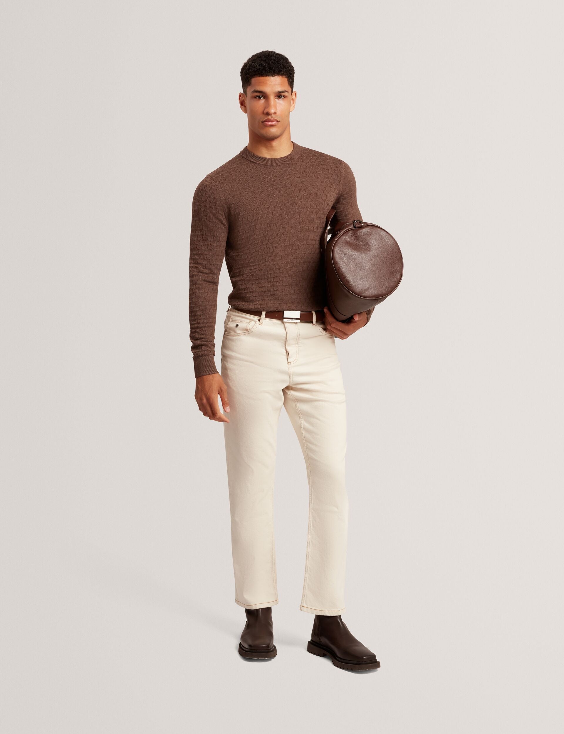 Ted Baker SAINSY - T Stitch Crew Neck BROWN