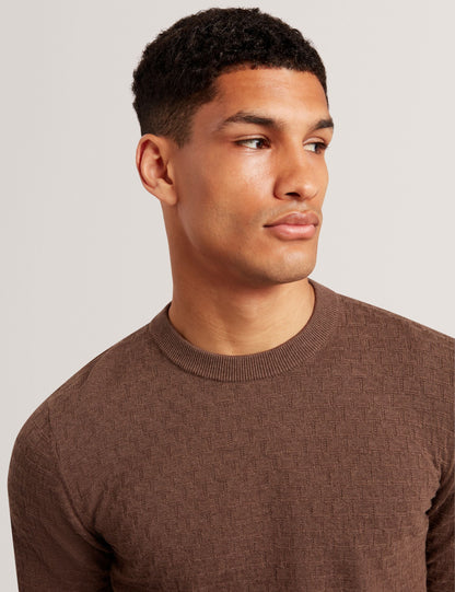 Ted Baker SAINSY - T Stitch Crew Neck BROWN