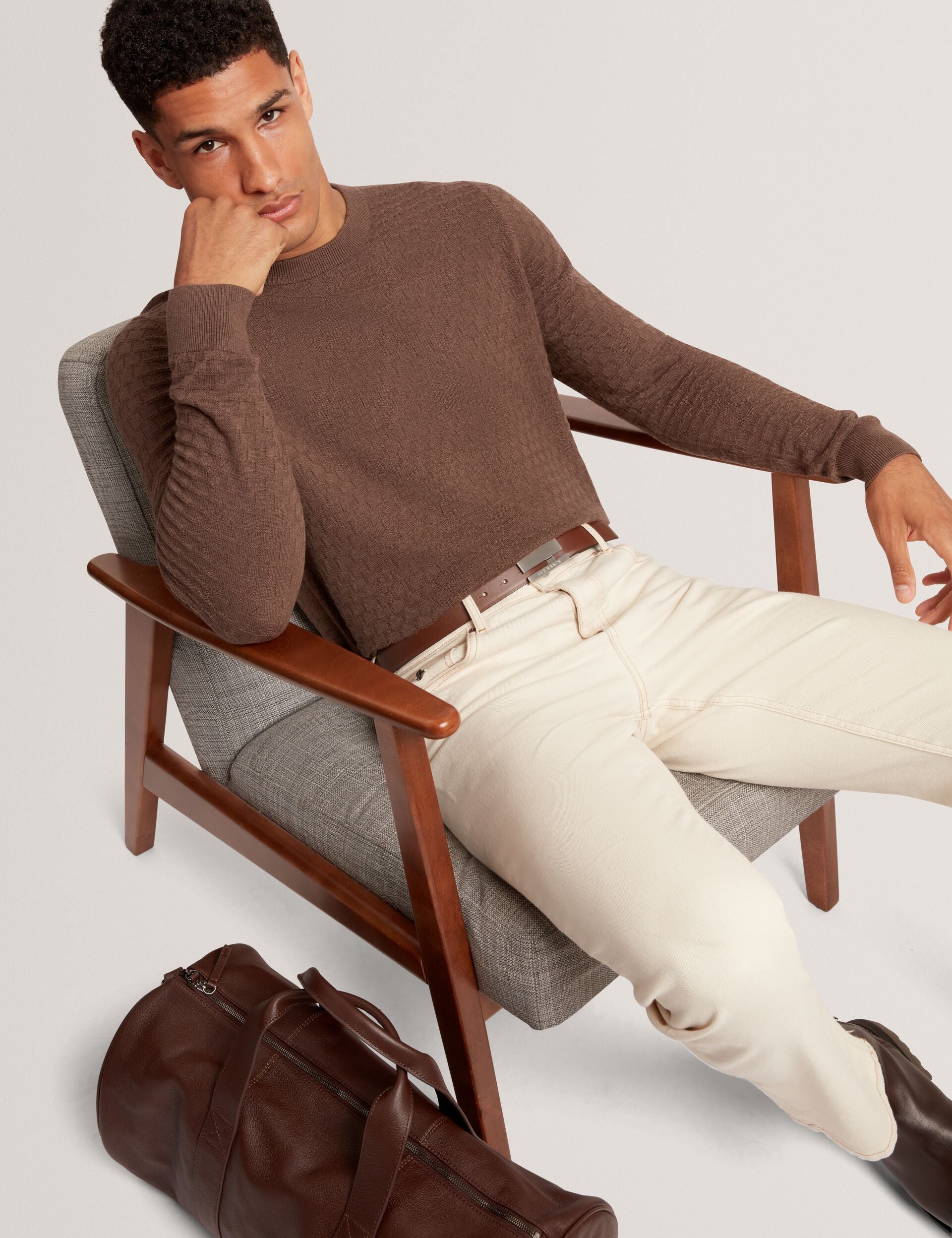Ted Baker SAINSY - T Stitch Crew Neck BROWN