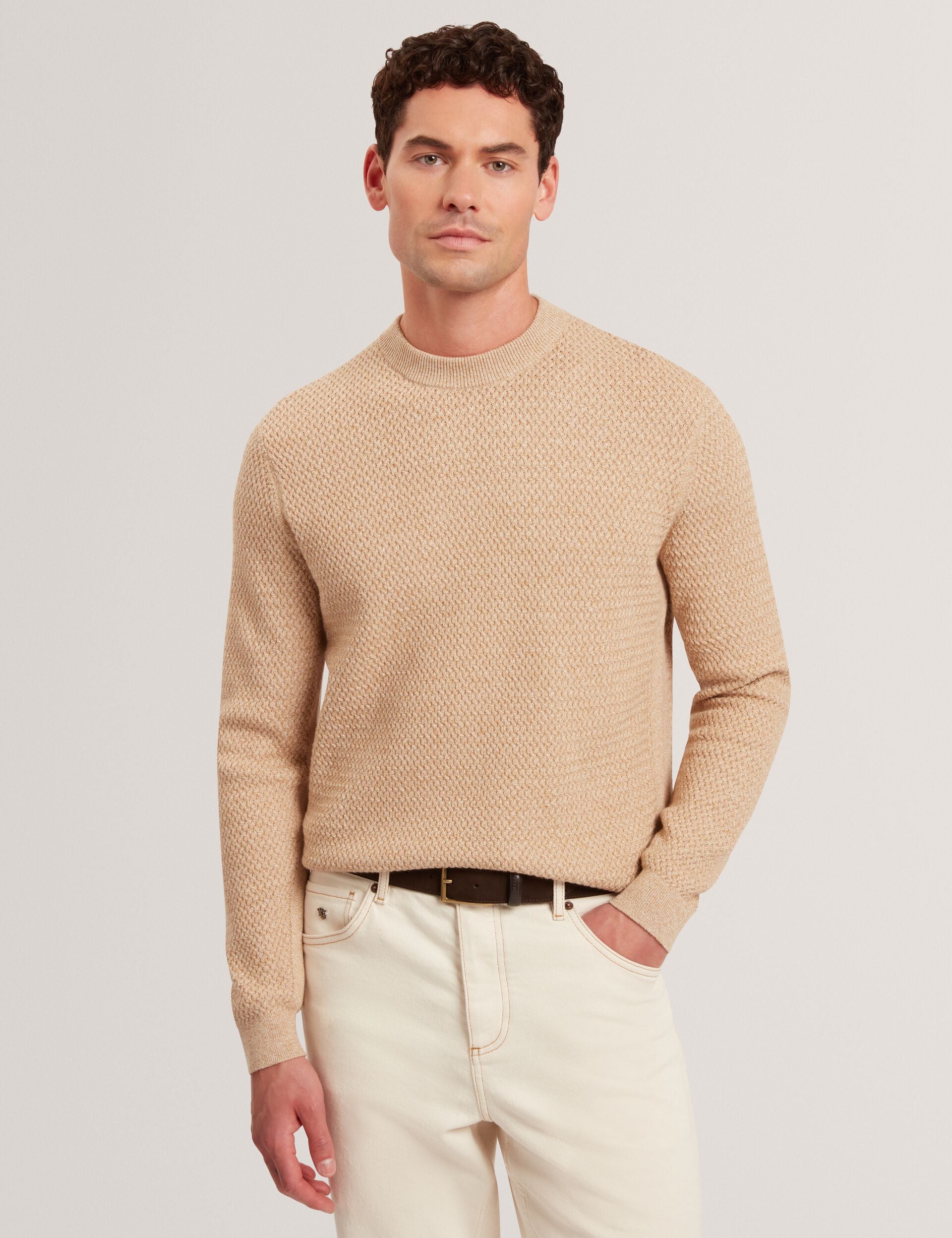 Ted Baker MONYA Textured Stitch Marled Knit Jumper CAMEL