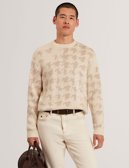 Ted Baker ZENDAYD Houndstooth Print Chunky Knit Jumper ECRU