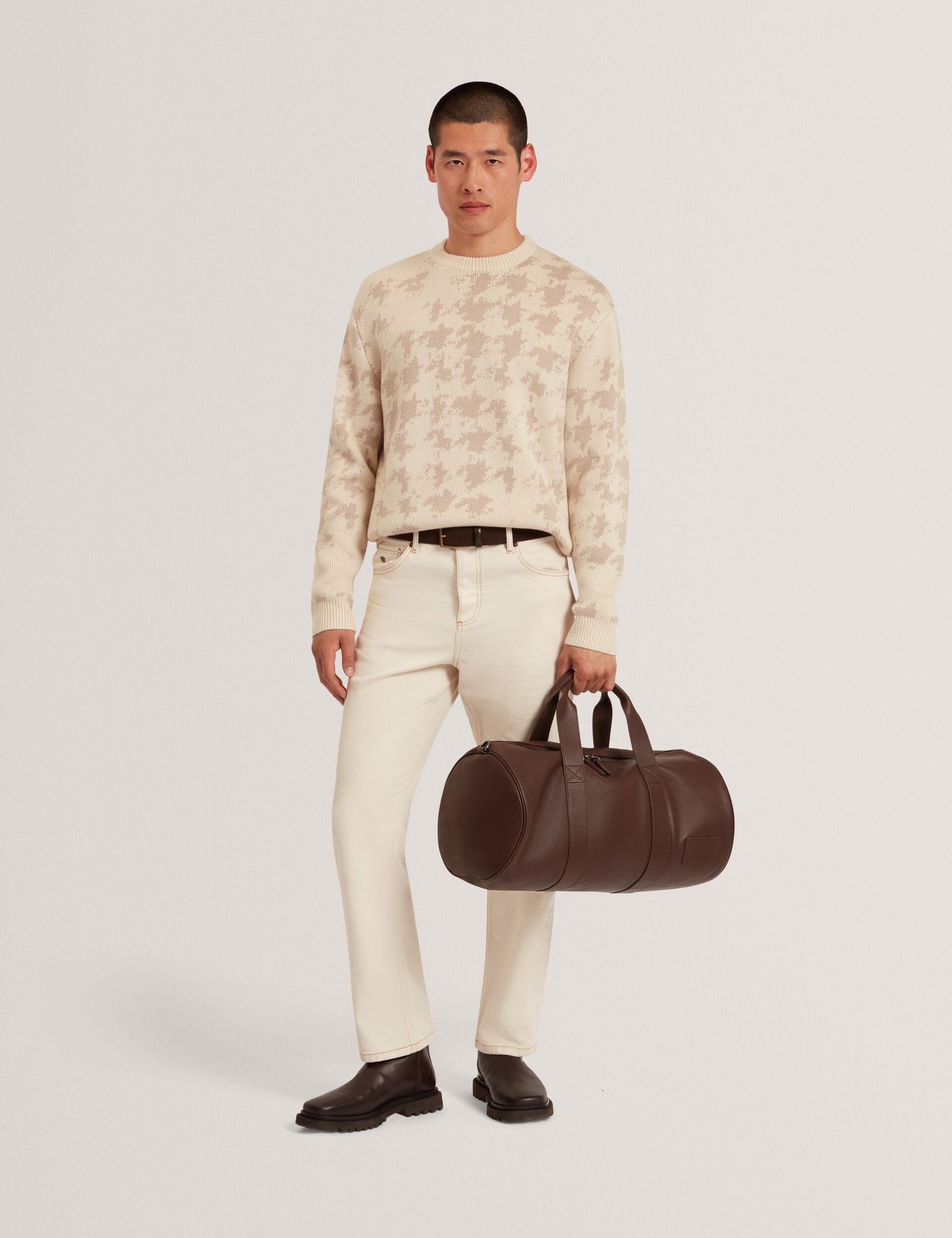 Ted Baker ZENDAYD Houndstooth Print Chunky Knit Jumper ECRU