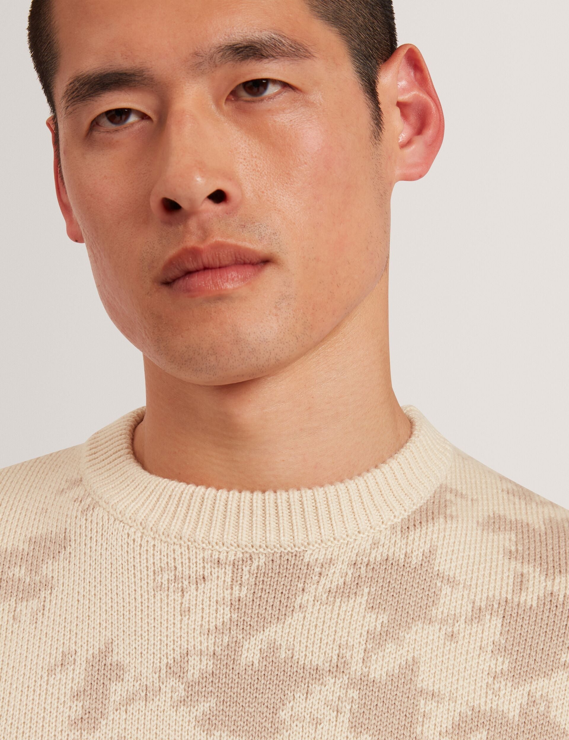 Ted Baker ZENDAYD Houndstooth Print Chunky Knit Jumper ECRU