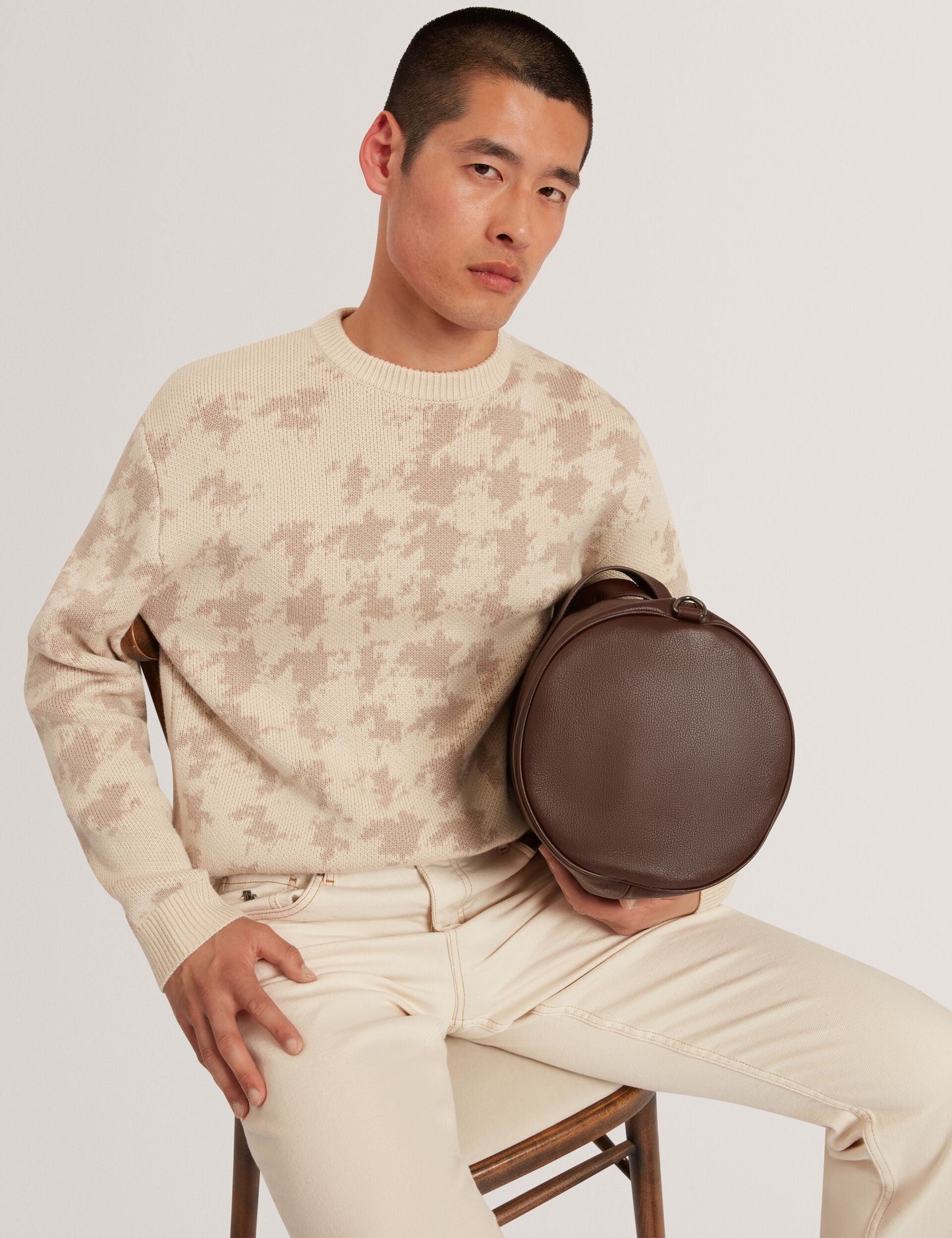 Ted Baker ZENDAYD Houndstooth Print Chunky Knit Jumper ECRU