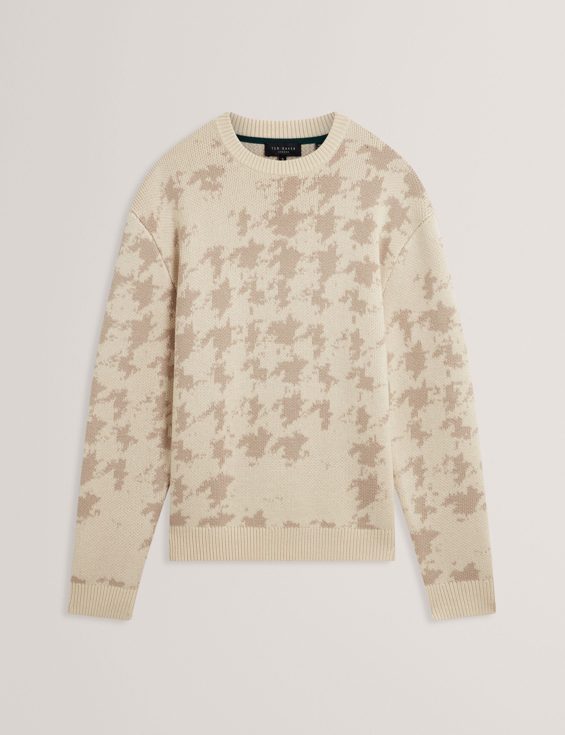 Ted Baker ZENDAYD Houndstooth Print Chunky Knit Jumper ECRU