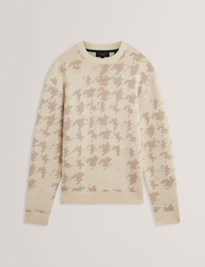 Ted Baker ZENDAYD Houndstooth Print Chunky Knit Jumper ECRU