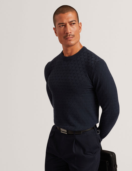 Ted Baker SAINSY Branded Texture Crew Neck Jumper NAVY