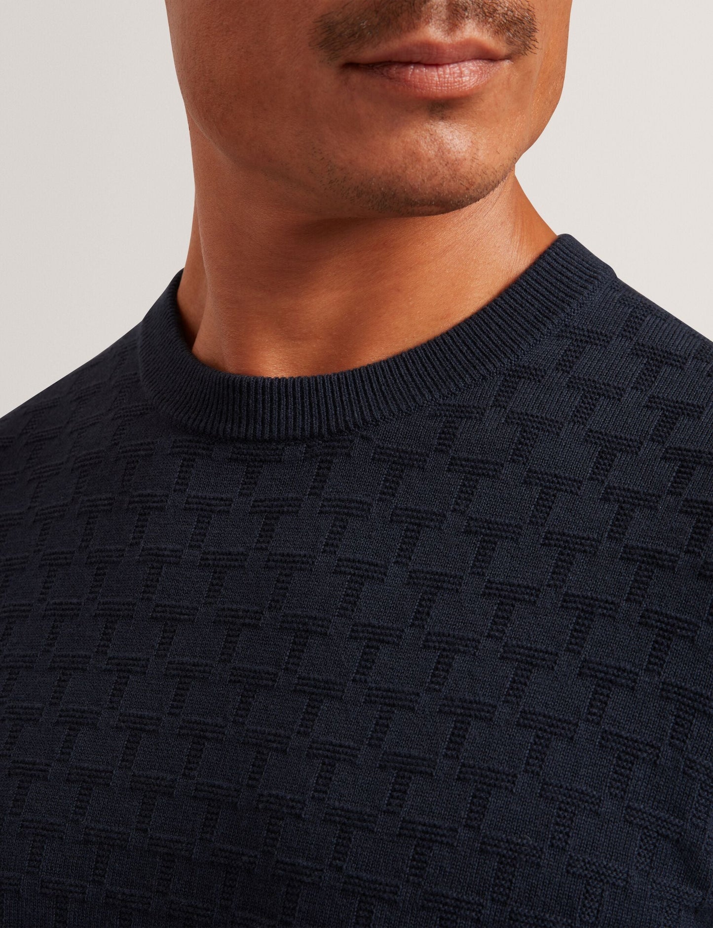 Ted Baker SAINSY Branded Texture Crew Neck Jumper NAVY