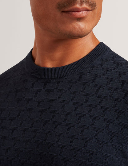 Ted Baker SAINSY Branded Texture Crew Neck Jumper NAVY