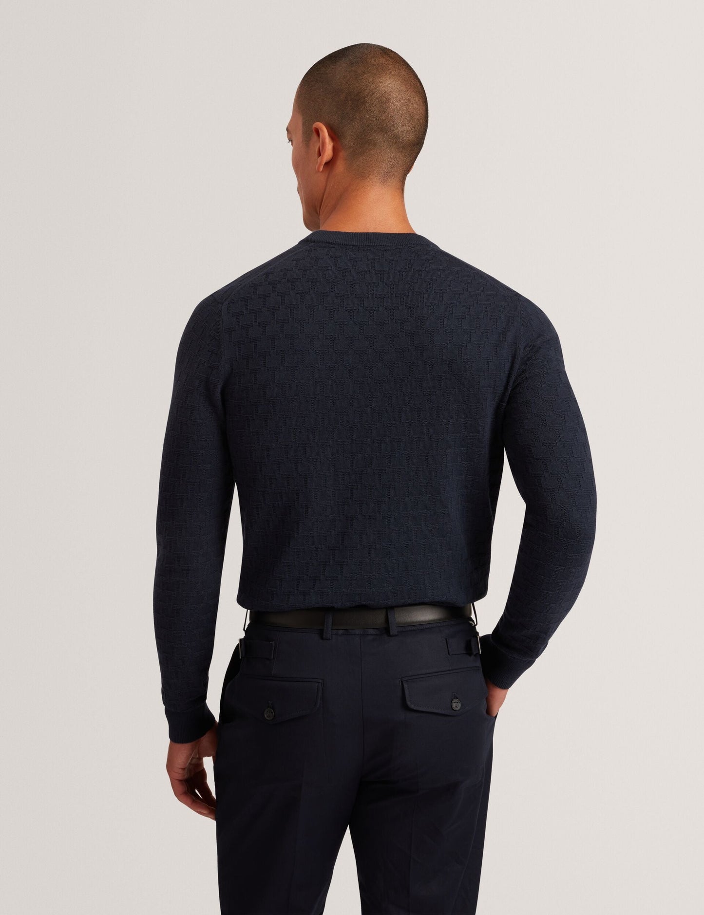 Ted Baker SAINSY Branded Texture Crew Neck Jumper NAVY