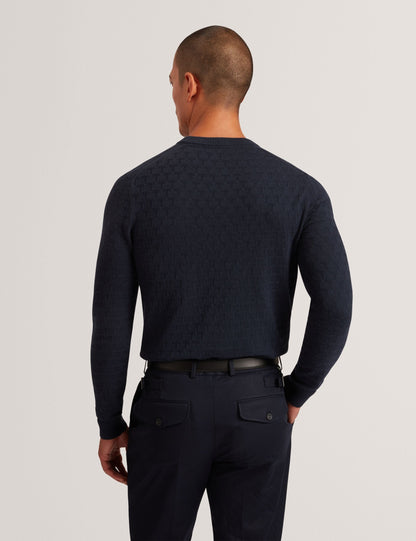 Ted Baker SAINSY Branded Texture Crew Neck Jumper NAVY