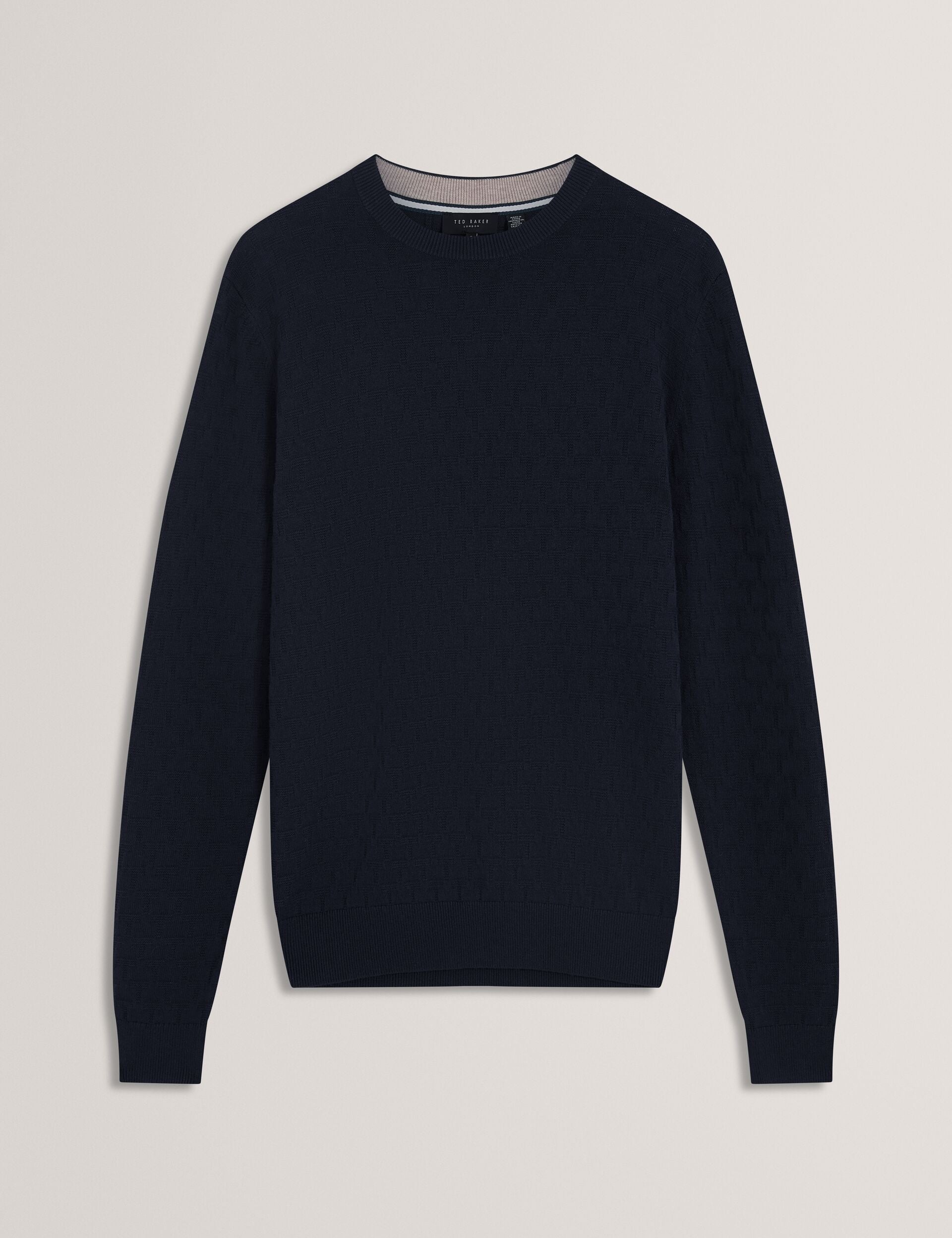 Ted Baker SAINSY Branded Texture Crew Neck Jumper NAVY