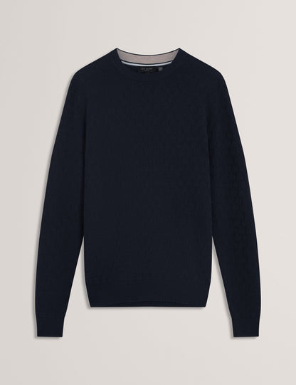 Ted Baker SAINSY Branded Texture Crew Neck Jumper NAVY