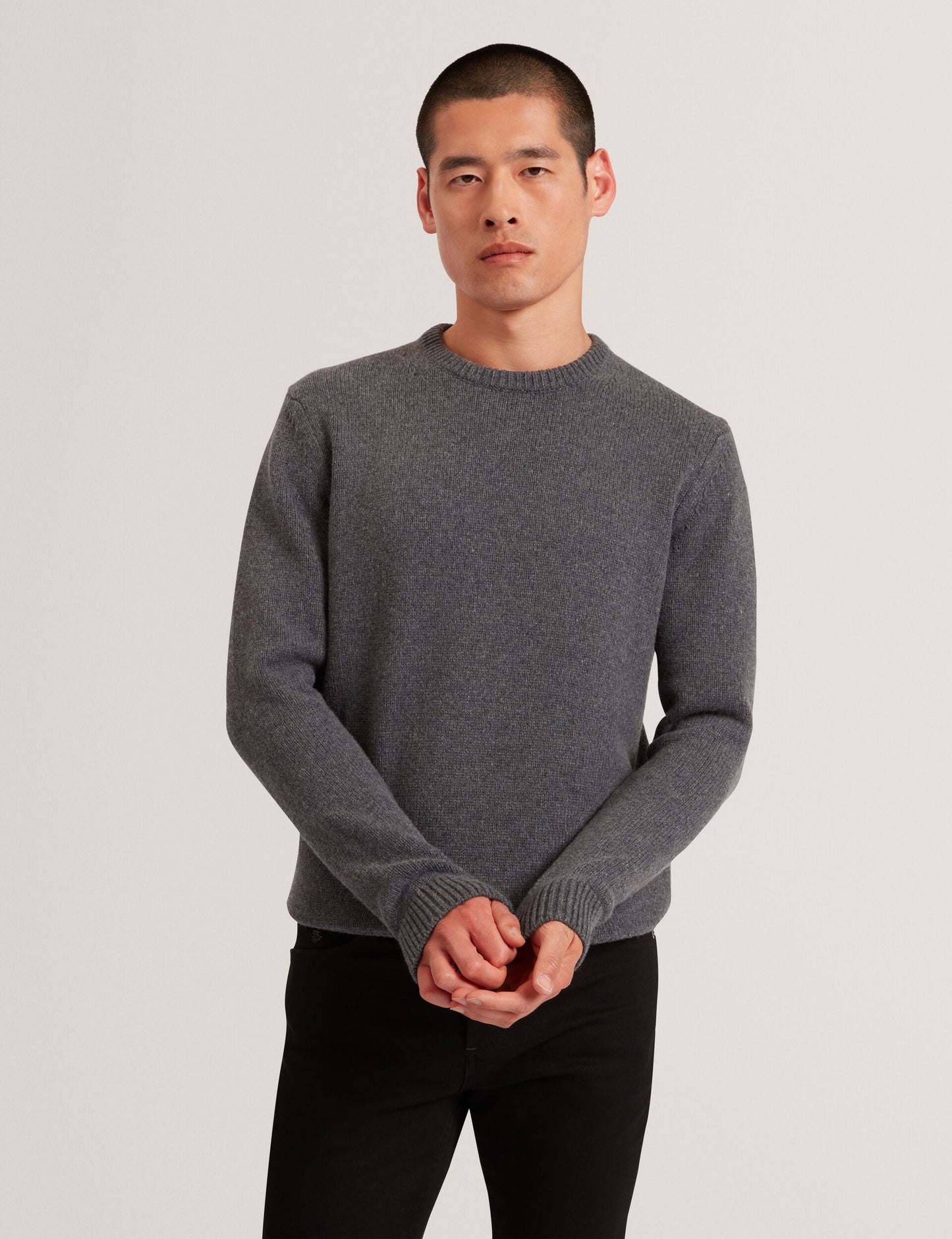Ted Baker ROST Chunky Knit Crew Neck Sweater CHARCOAL