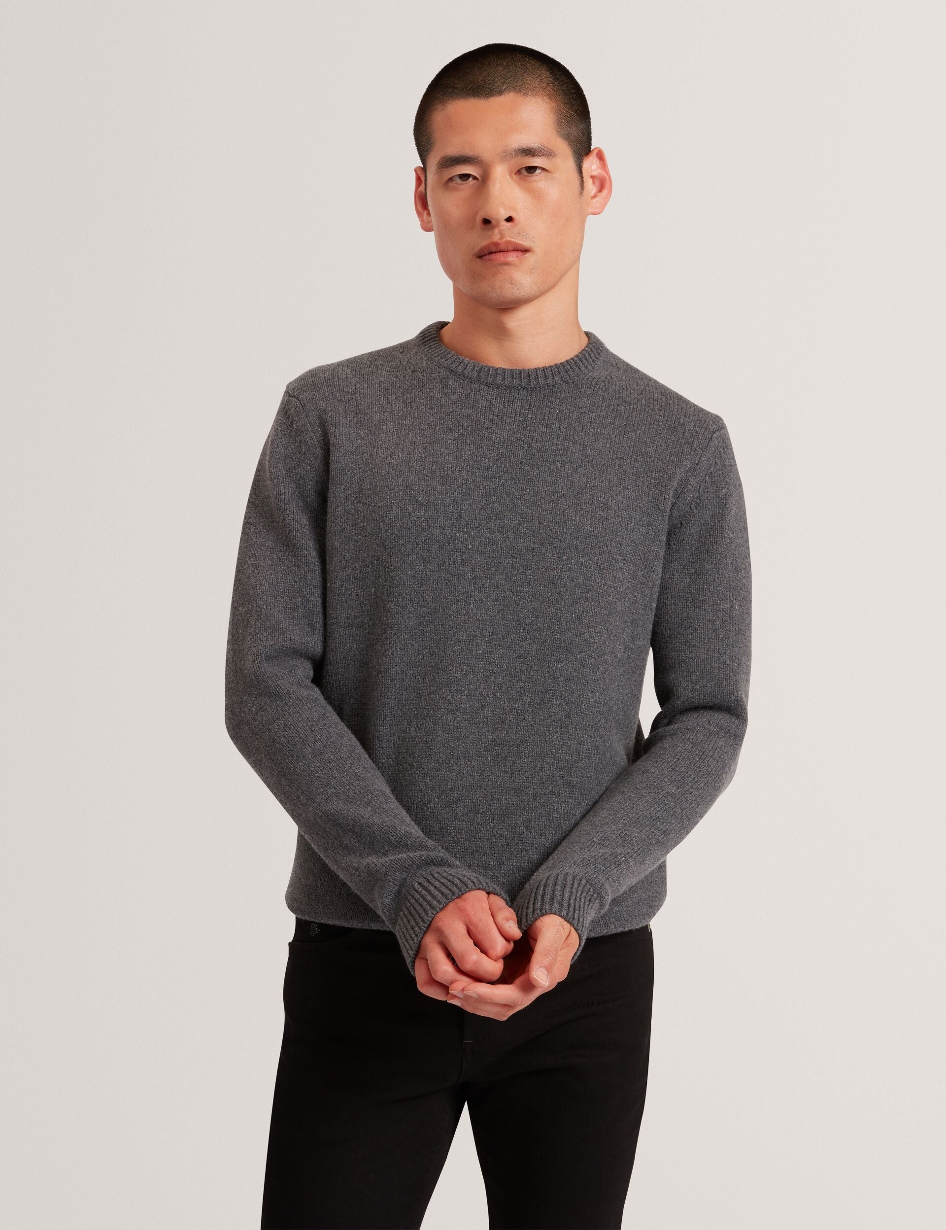 Ted Baker ROST Chunky Knit Crew Neck Sweater CHARCOAL