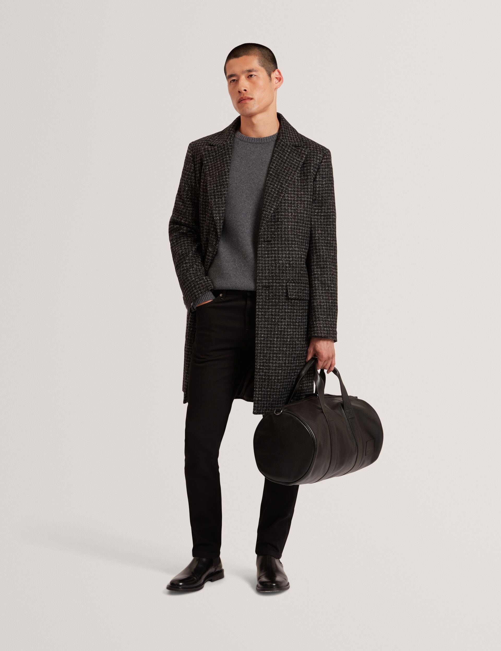 Ted Baker ROST Chunky Knit Crew Neck Sweater CHARCOAL