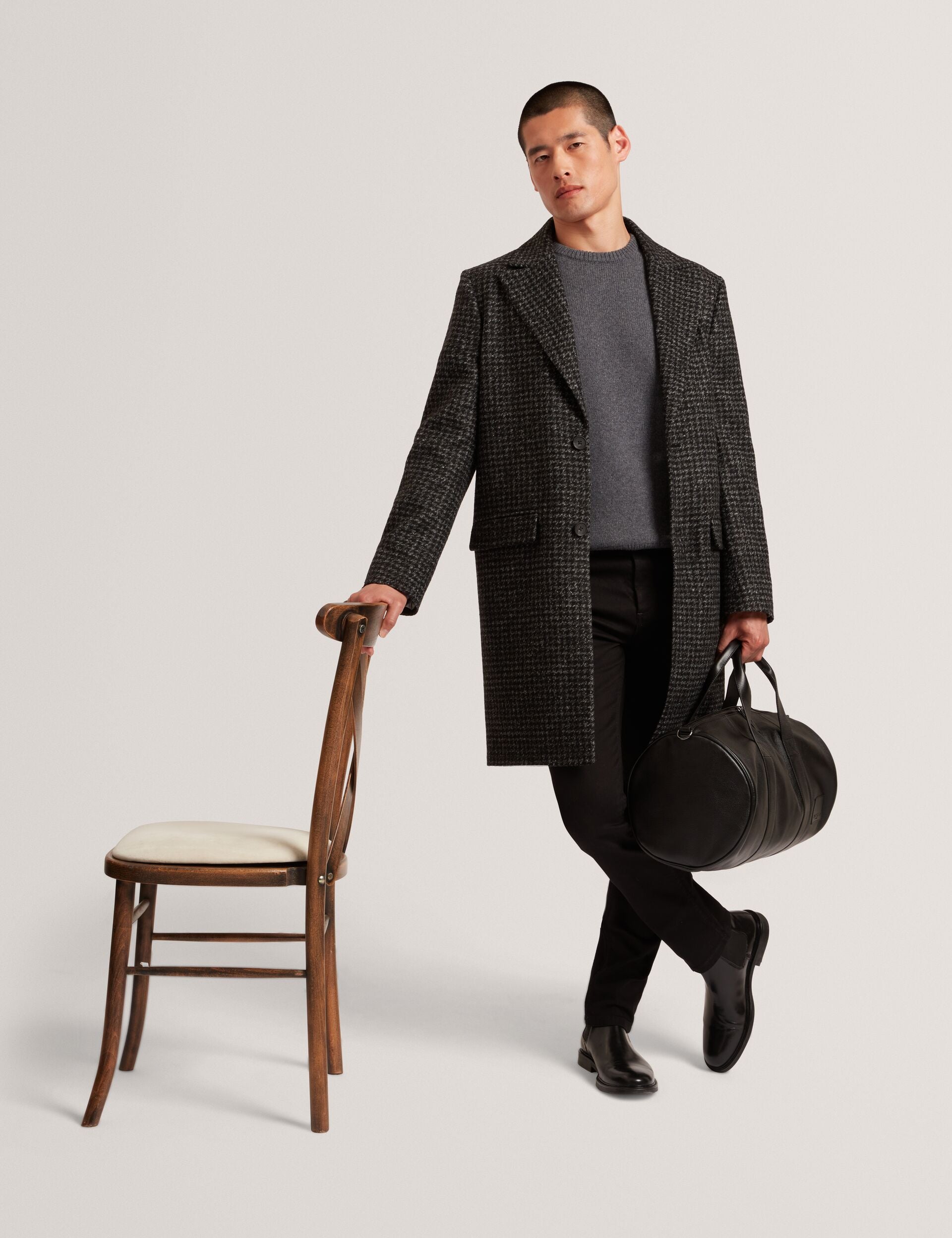 Ted Baker ROST Chunky Knit Crew Neck Sweater CHARCOAL