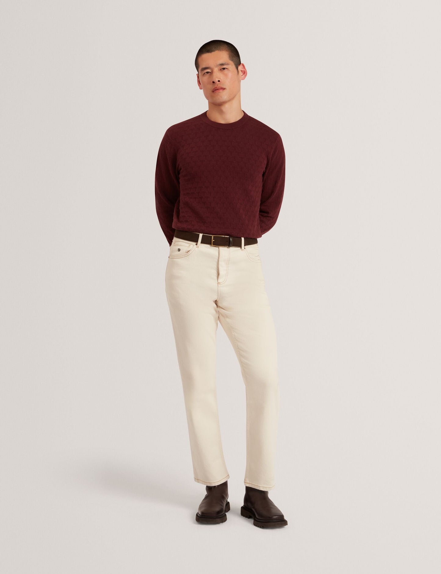 Ted Baker SAINSY Branded Texture Crew Neck Jumper MAROON