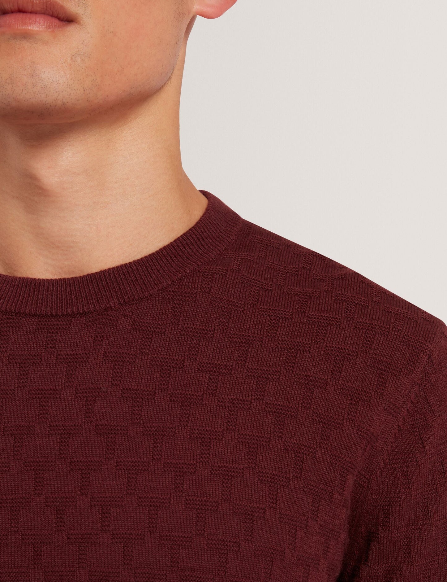 Ted Baker SAINSY Branded Texture Crew Neck Jumper MAROON