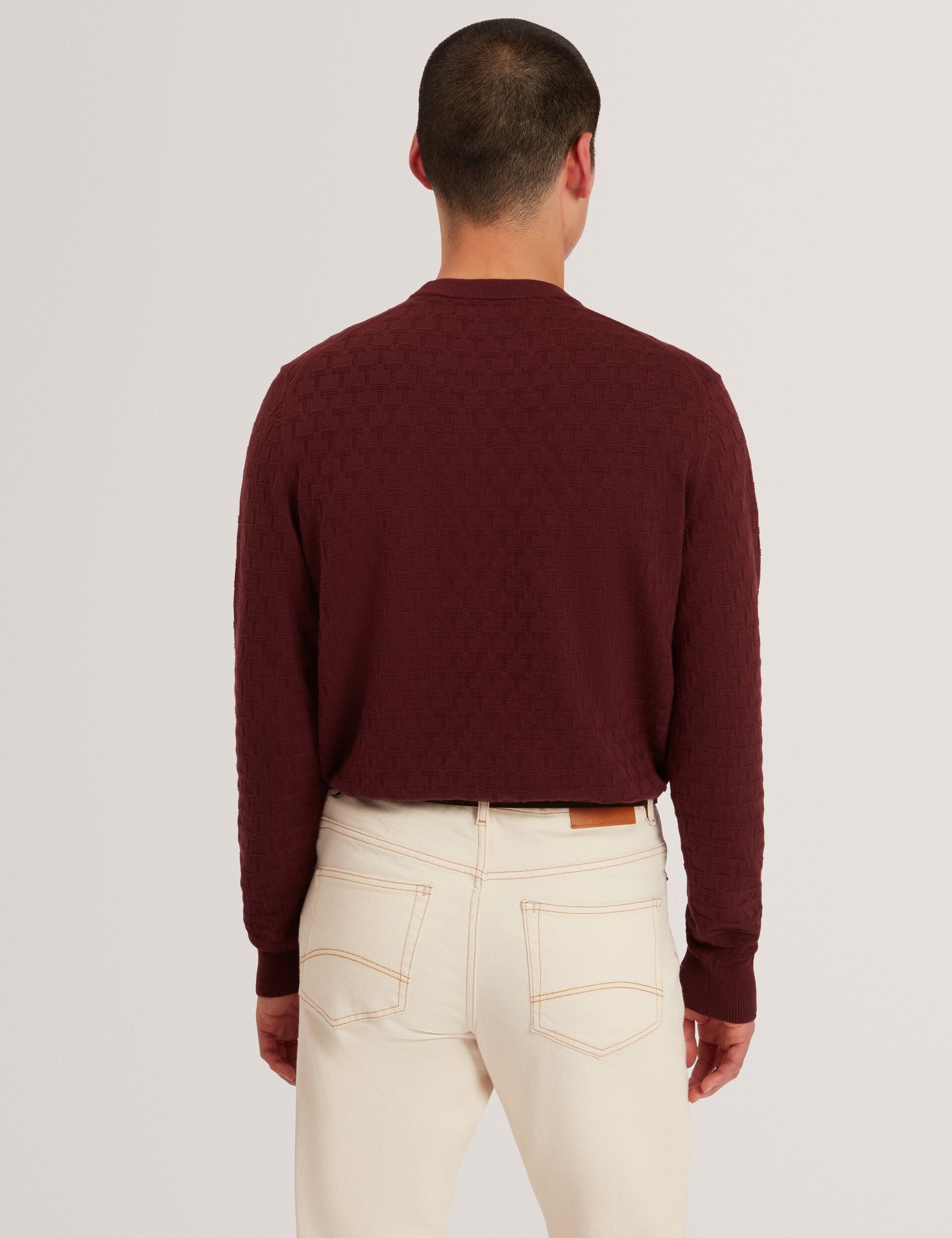 Ted Baker SAINSY Branded Texture Crew Neck Jumper MAROON