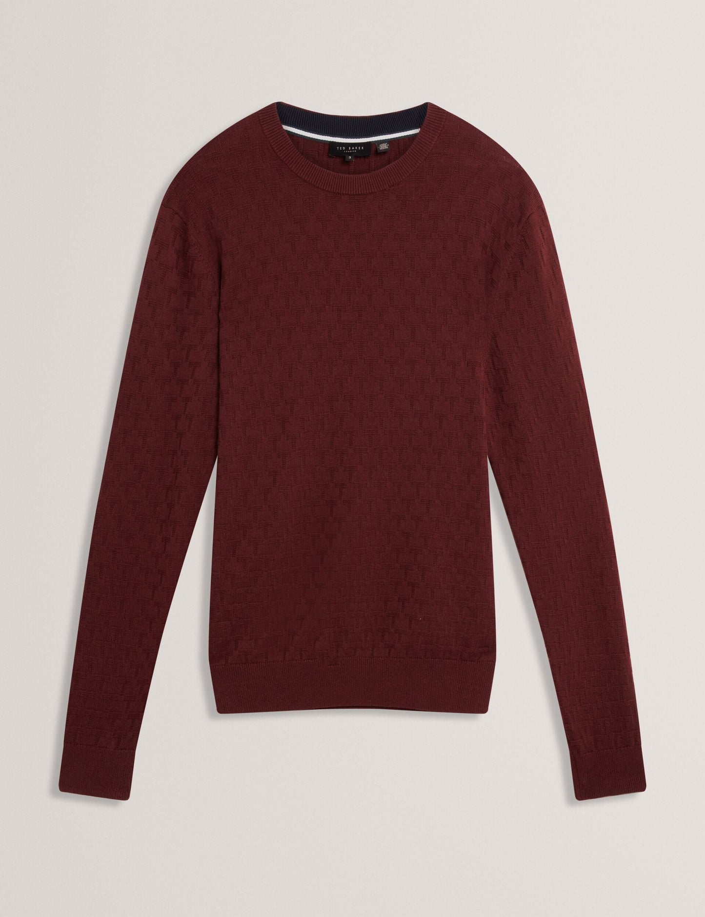 Ted Baker SAINSY Branded Texture Crew Neck Jumper MAROON
