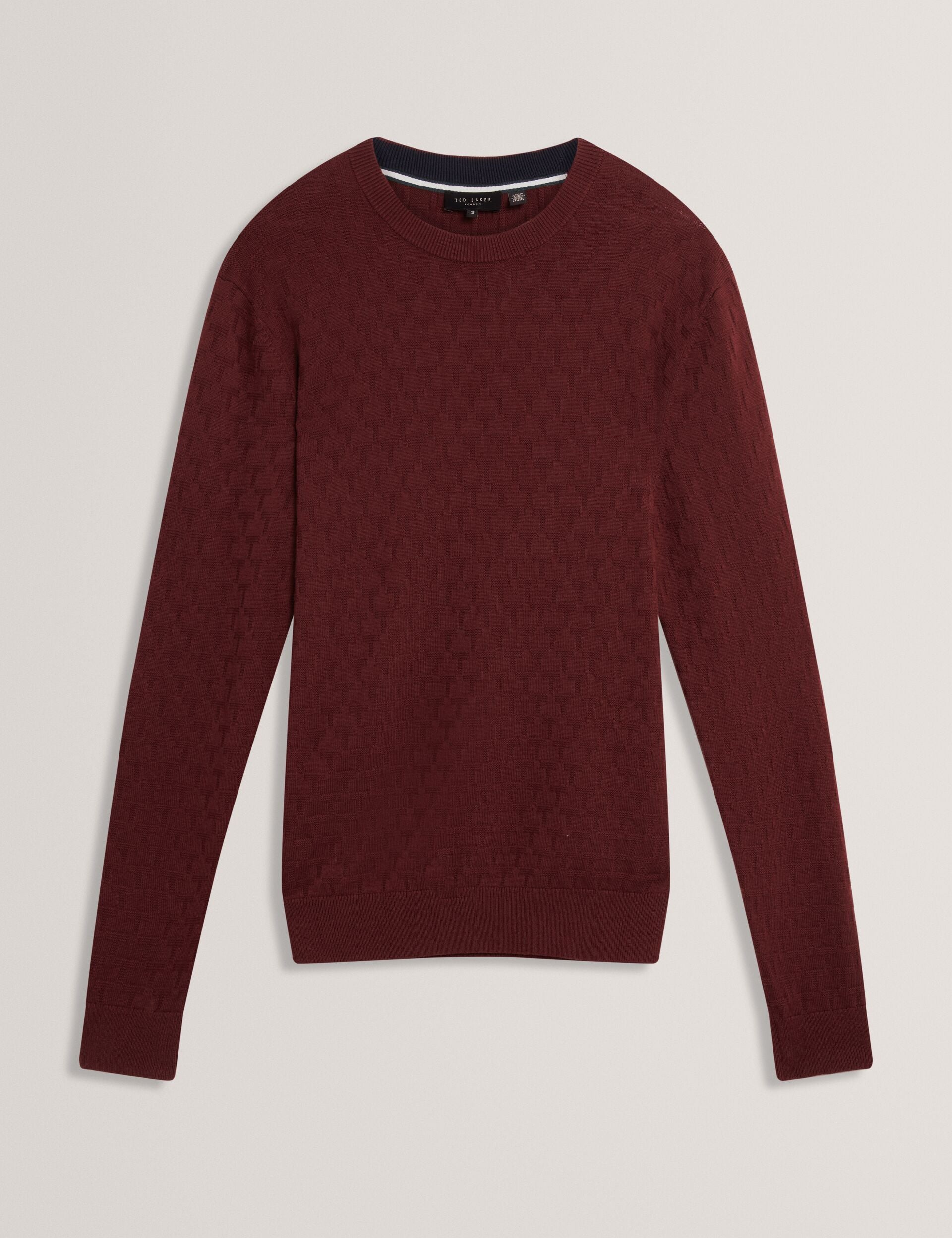 Ted Baker SAINSY Branded Texture Crew Neck Jumper MAROON