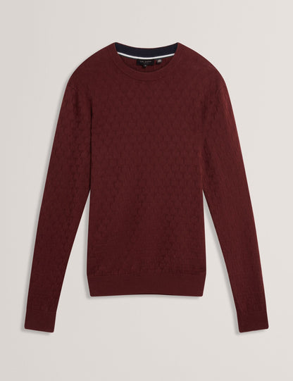 Ted Baker SAINSY Branded Texture Crew Neck Jumper MAROON