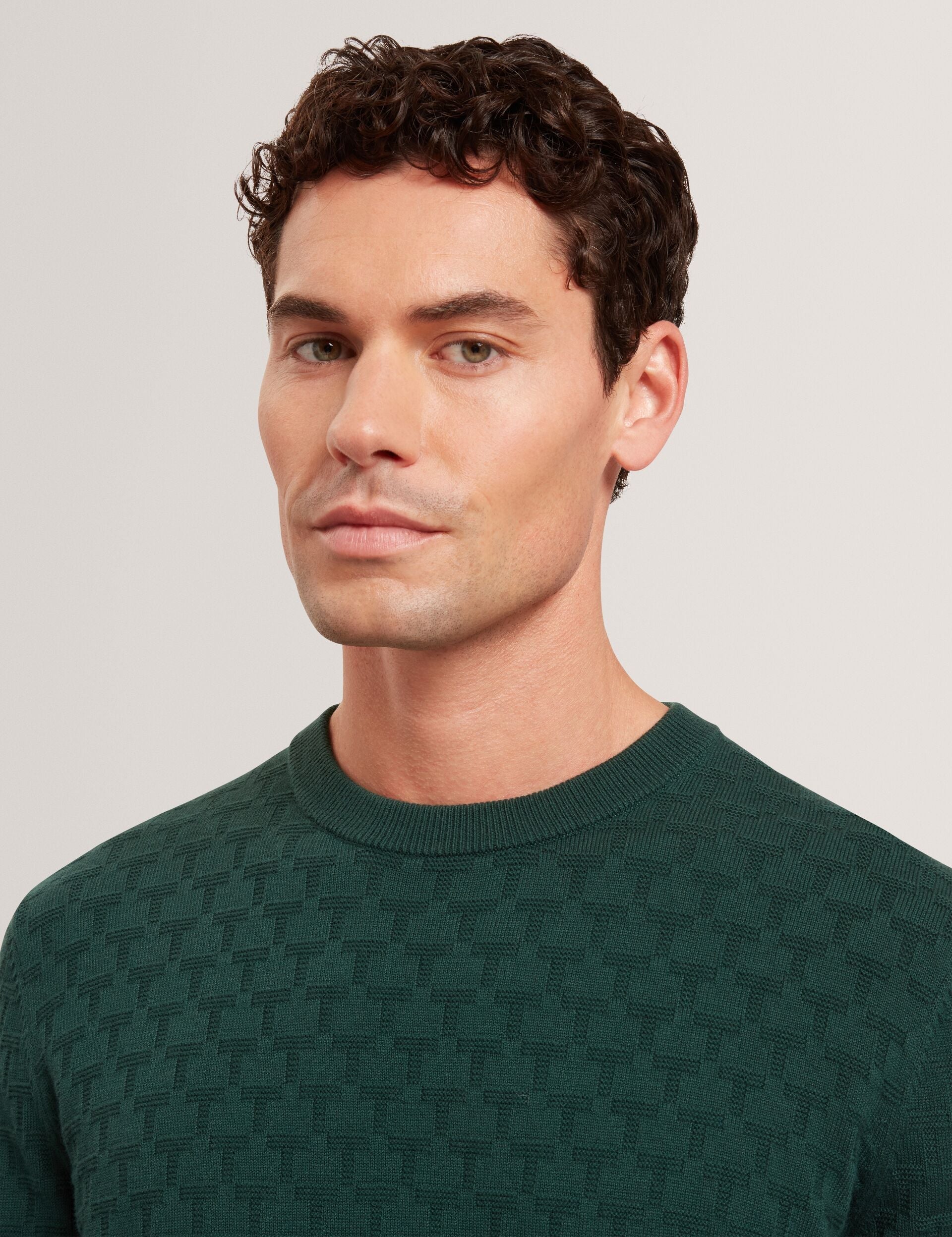 Ted Baker SAINSY Branded Texture Crew Neck Jumper DARK GREEN