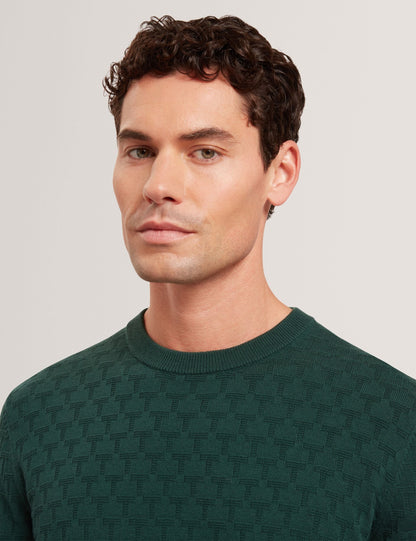 Ted Baker SAINSY Branded Texture Crew Neck Jumper DARK GREEN