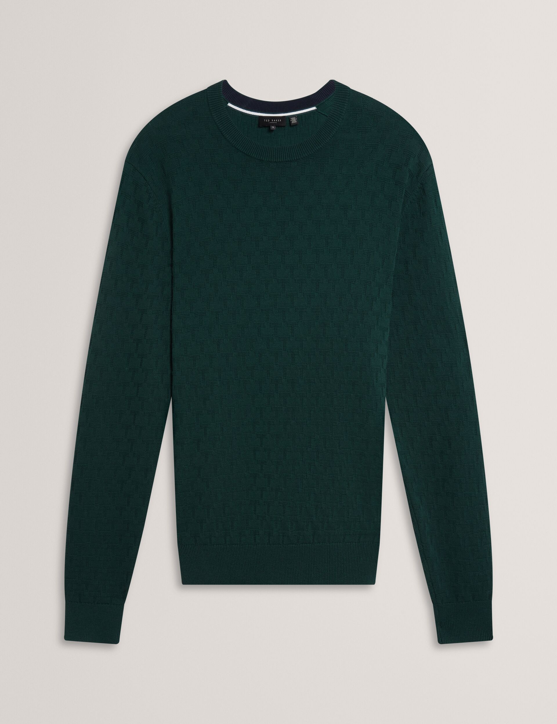 Ted Baker SAINSY Branded Texture Crew Neck Jumper DARK GREEN