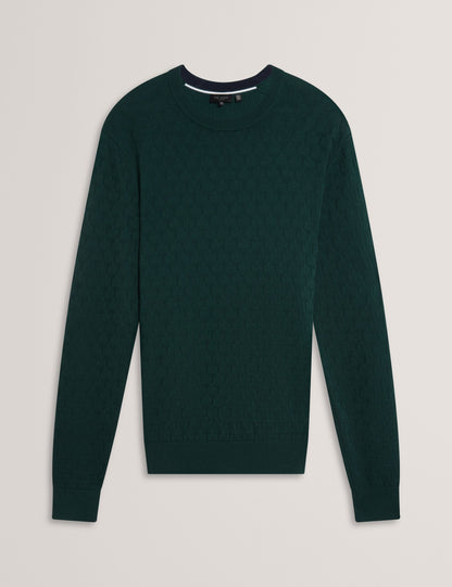 Ted Baker SAINSY Branded Texture Crew Neck Jumper DARK GREEN