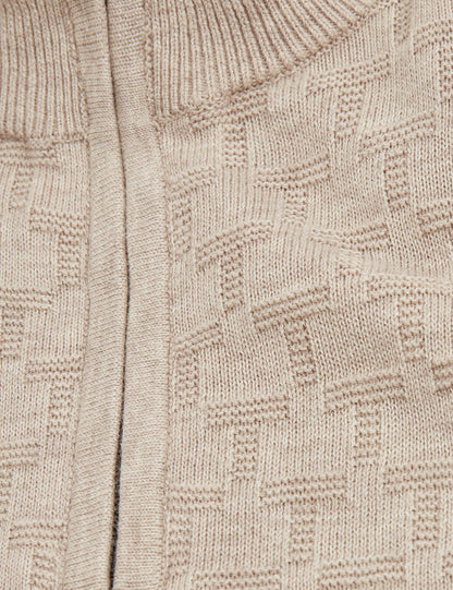 Ted Baker JEREMEE Branded Texture Zip Neck Jumper NATURAL