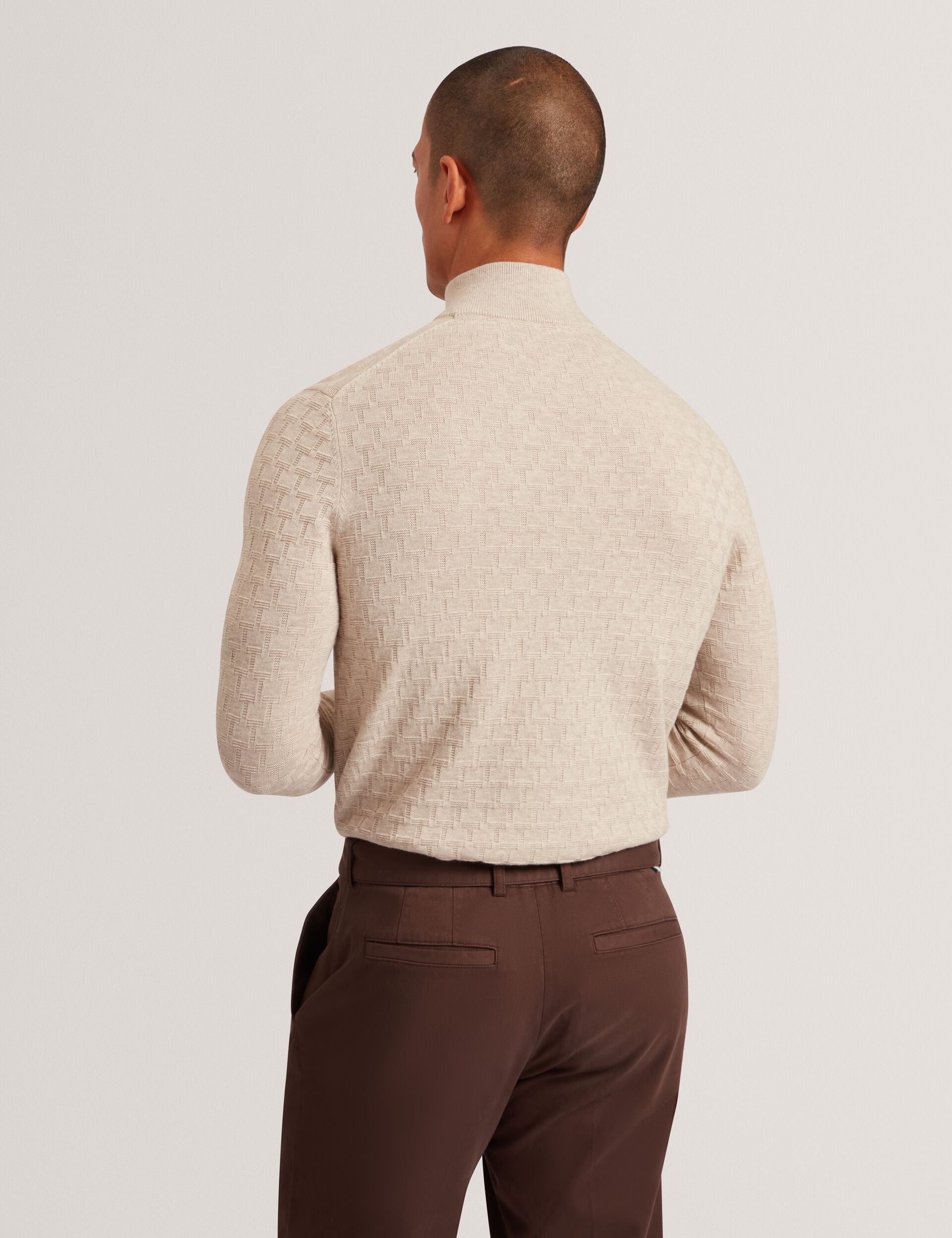 Ted Baker JEREMEE Branded Texture Zip Neck Jumper NATURAL