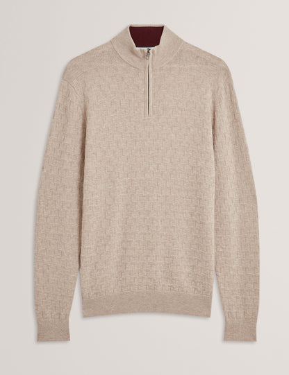 Ted Baker JEREMEE Branded Texture Zip Neck Jumper NATURAL