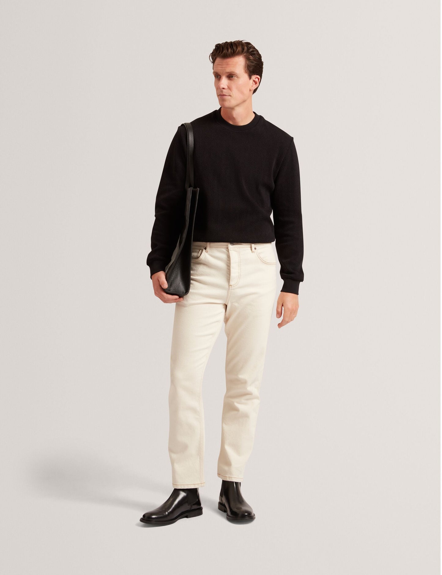 Ted Baker ELATES Herringbone Texture Crew Neck Sweatshirt BLACK